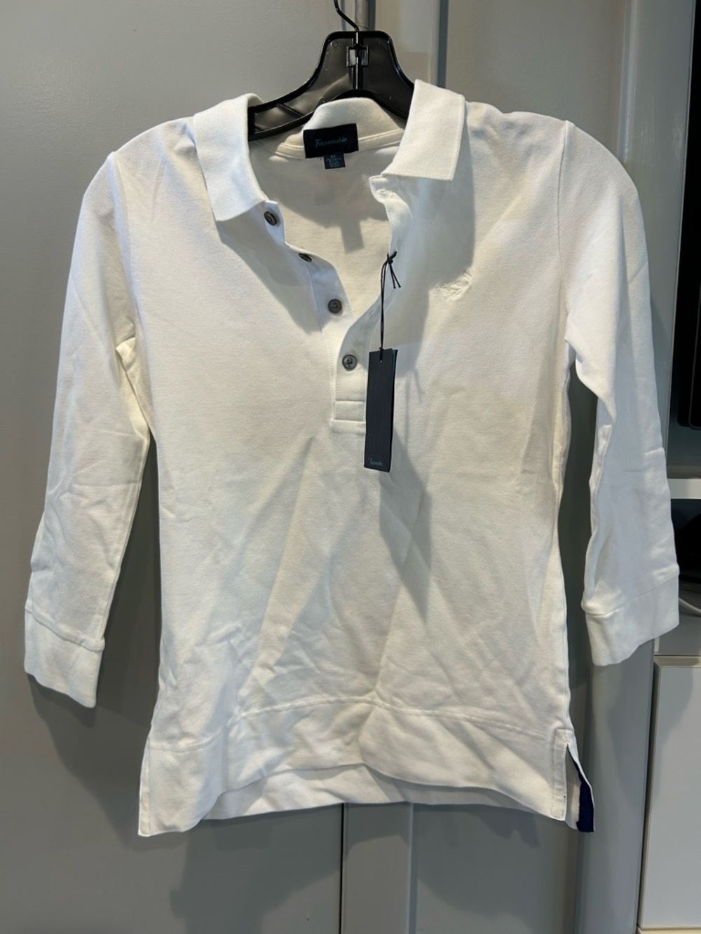 Faconnable White Polo Top with Navy Label Accent, size XS, nwt